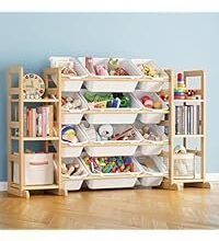 SpaceAid Toy Storage Organizer with 6 Shelves and 12 Bins, Bookshelf/Bookcase, Kids Bin Shelf, Toys Box for Playroom Organization for Bedroom & Room Decor, White, 52.3″ W