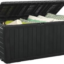 Keter Marvel Plus 71 Gallon Resin Deck Box-Organization and Storage for Patio Furniture Outdoor Cushions, Throw Pillows, Garden Tools and Pool Toys, Dark Grey