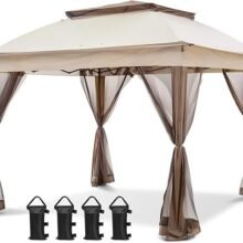 COOS BAY 11×11 Pop Up Gazebo with Mesh Netting, Instant Outdoor Canopy Tent, Water Resistant Shelter with UPF 50+ UV Protection, 121 Sq Ft Coverage, Beige