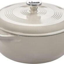 Lodge Essential Enamel Cast Iron Dutch Oven – Perfect for Bread Baking, Braising, Marinating & Slow Cooking – Features Moisture-Sealing Lid & Dual Handles – Kitchen Essentials – 6 Quarts – Oyster White