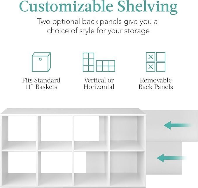Best Choice Products 8-Cube Storage Organizer, 11in Shelf Opening, Bookcase, Display Shelf, Customizable w/ 3 Removable Back Panels – White - Image 2