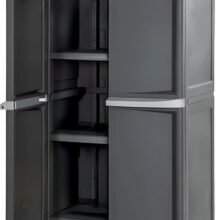 Sterilite 4 Shelf Cabinet, Heavy Duty and Easy to Assemble Plastic Storage Unit, Organize Bins in the Garage, Basement, Attic, Mudroom, Gray, 1-pack