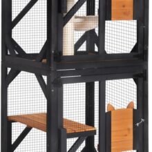 Aivituvin Cat House Window Catio Outdoor Cat Enclosure Mobile Kitty Shelter on Wheels Pet Cage with Resting Box,Hammocks,Waterproof Cover