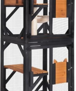 Aivituvin Cat House Window Catio Outdoor Cat Enclosure Mobile Kitty Shelter on Wheels Pet Cage with Resting Box,Hammocks,Waterproof Cover
