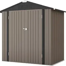 Patiowell 6×4 FT Outdoor Storage Shed, Garden Tool Storage Shed with Sloping Roof and Double Lockable Door, Outdoor Shed for Garden Backyard Patio Lawn, Brown
