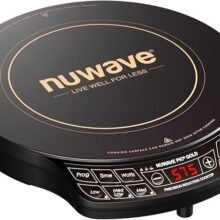 Nuwave Precision Induction Cooktop Gold, 12” Shatter-Proof Ceramic Glass Surface, Large 8” Heating Coil, Portable, 51Temp Settings 100°F to 575°F, 3 Wattage Settings 600, 900, and 1500 Watts