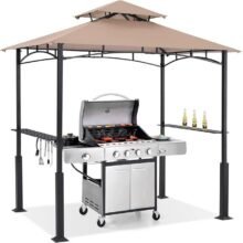 ABCCANOPY 8×5 Grill Gazebo – Outdoor BBQ Canopy Shelter with Led Light for Patio Backyard Grilling (Khaki)
