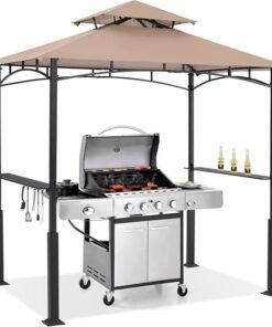 ABCCANOPY 8×5 Grill Gazebo – Outdoor BBQ Canopy Shelter with Led Light for Patio Backyard Grilling (Khaki)