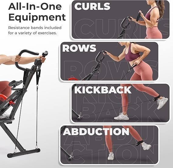 Sunny Health & Fitness Row-N-Ride PRO, Full Body Combo Squat Machine w/Optional Resistance Band, Easy Setup Ab Workout Exercise Equipment for Home, Whole Body Cardio, Optional SunnyFit App Connection - Image 3