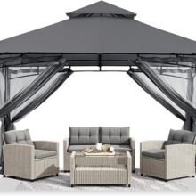 ABCCANOPY Gazebos for Patios 10×10 – Outdoor Steel Frame Gazebo with Mosquito Netting for Lawn Backyard Garden Deck (Dark Gray)