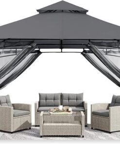 ABCCANOPY Gazebos for Patios 10×10 – Outdoor Steel Frame Gazebo with Mosquito Netting for Lawn Backyard Garden Deck (Dark Gray)