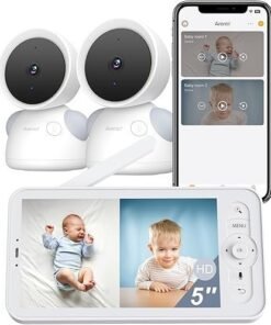 ARENTI Baby Monitor with 2 Cameras, 2K/3MP WiFi 6 Camera and Audio, 5-inch Wireless Screen, Smartphone App, Super Night Vision, Crying Detection, Auto Tracking, Temp&Humidity Sensor (D3 Set)