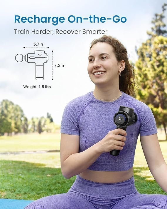 RENPHO Active+ Percussion Massage Gun, Mothers Day Gifts, 5 Adjustable Speeds for Back, Neck, Muscle Recovery – App Controlled Guided Courses, with Carry Case for Professional Athlete, Gym and Travel - Image 2
