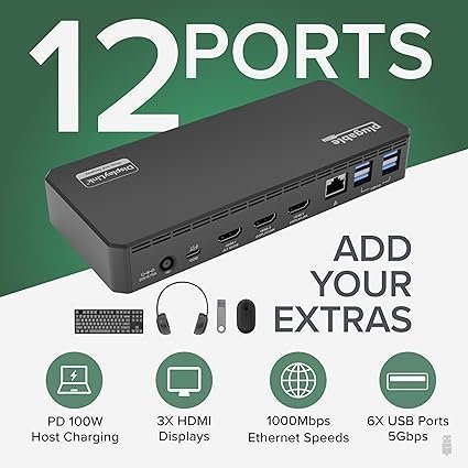 Plugable USB C Triple Display Docking Station | 100W PD, 3x HDMI (1x 4K 30Hz, 2x 1080p 60Hz), 6x USB 5Gbps Ports | Windows, macOS, ChromeOS Compatible – Enhance Productivity with Multi-Monitor Support - Image 5