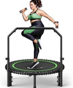 BCAN BT2 450/550LBS Mini Rebounder Trampoline for Adults with Bar, Fitness Trampoline with Bungees, Adjustable Handle, Stable & Quiet, Indoor Outdoor, Whole-Body Workout & Relaxation at Home-40IN/48IN