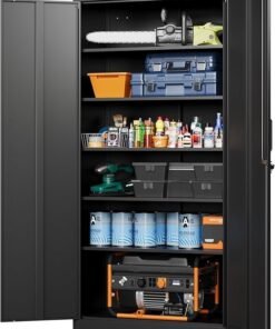 Letaya Metal Garage Storage Cabinets with Lock-72 Tall Tool Organizer Steel Lockers, 5 Adjustable Layers Shelves for Home,Office,Warehouse,Garage,(Black-72“) | with Lock, 72 Tall, Tool Organizer