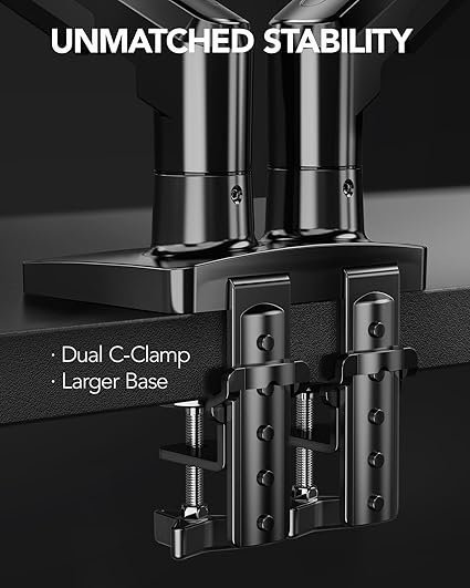 HUANUO FlowLift Dual Monitor Stand, Fully Adjustable Gaming Monitor Desk Mount for 13–32″ Computer Screens, Full Motion VESA 75×75/100×100 with C-Clamp & Grommet Base, Each Arm Holds 4.4 to 19.8 lbs - Image 3