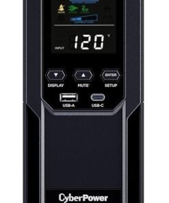 CyberPower CP1500AVRLCD3 Intelligent LCD UPS System, 1500VA/900W, 12 Outlets, 2 USB Ports, AVR, Mini Tower, Black