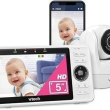 VTech VM901 Smart WiFi Baby Monitor with 1080p FHD Camera and 5″ HD IPS Display, Free App, Remote Pan Tilt Zoom, Night Vision, Motion Detection Alerts