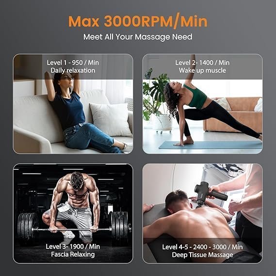 Mebak 3 Massage Gun, Massage Gun Deep Tissue for Athletes, Professional Muscle Percussion Massager, Massager for Shoulder Leg Back Body Pain Relief, Quiet Portable Sport Tool, Gifts for Him - Image 4