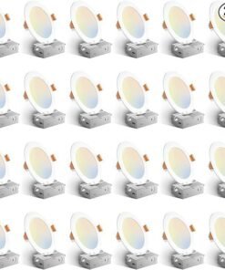 Amico 24 Pack 6 Inch 5CCT Ultra-Thin LED Recessed Ceiling Light with Junction Box, 1050LM Brightness, Dimmable Canless Wafer Downlight, 12W, ETL&FCC