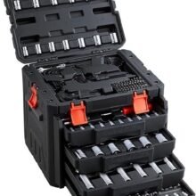 VEVOR Mechanics Tool Set and Socket Set, 1/4″ 3/8″ 1/2″ Drive Deep and Standard Sockets, 450 Pcs SAE and Metric Mechanic Tool Kit with Bits, Combination Wrench, Hex Wrenches, Accessories, Storage Case