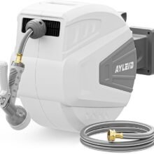 Ayleid Retractable Garden Hose Reel,1/2 in x 100 ft Wall Mounted Hose Reel, with 9- Function Sprayer Nozzle, Any Length Lock/Slow Return System/Wall Mounted/180°Swivel Bracket (Gray)