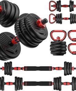 Adjustable Dumbbells, 20/30/45/70/90lbs Free Weight Set with Connector,5 in1 Dumbbells Set Used as Barbell,Kettlebells,Push up Stand,Fitness Exercises for Home Gym Suitable Men/Women