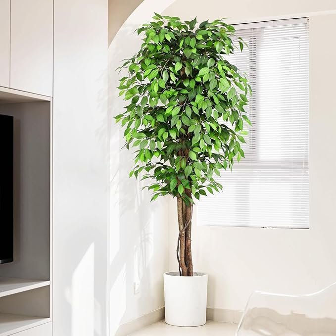 7ft Large Ficus Artificial Trees with Natural Curved Trunks, 84″ Tall Lush Faux Tree for Home Decor Indoor, Green Lifelike Fake Ficus Tree Artificial Plants in Pot(Set of 2) - Image 4
