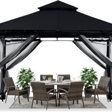 ABCCANOPY Gazebos for Patios 10×12 – Outdoor Steel Frame Gazebo with Mosquito Netting for Lawn Backyard Garden Deck (Black)