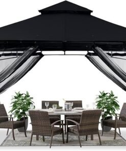 ABCCANOPY Gazebos for Patios 10×12 – Outdoor Steel Frame Gazebo with Mosquito Netting for Lawn Backyard Garden Deck (Black)