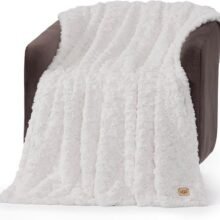 UGG Adalee Faux Fur Throw Blanket for Couch, Cozy Soft Blanket for Bed or Chair, Giftable Fluffy Throw, Machine Washable, Luxury Spring Home Decor, 50-inch x 70-inch, Natural White