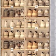 ANTBOX Portable Shoe Rack Organizer for Closet Entryway, Stackable Sneaker Storage Shoe Cabinet with Magnetic Clear Door, Large Plastic Storage containers Bins with Lids 10 Tiers 40 Pairs