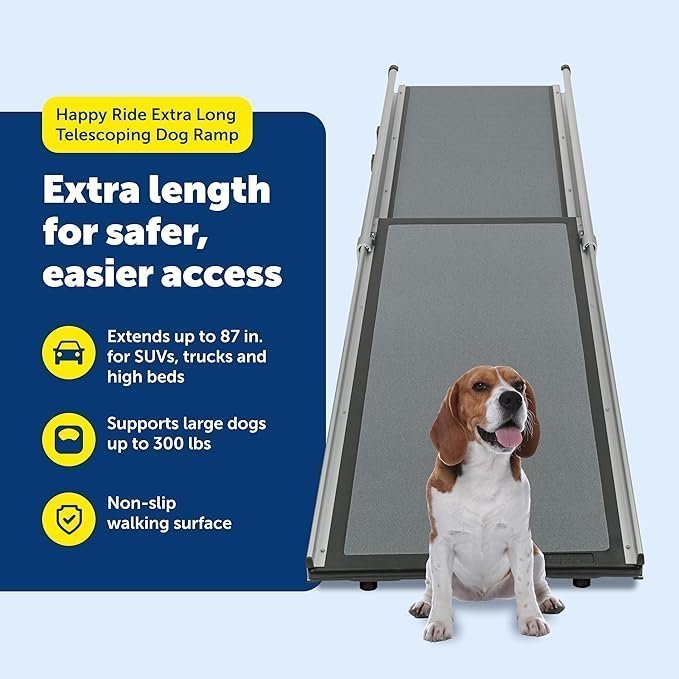 PetSafe Happy Ride Compact Telescoping Dog Ramp – Portable Pet Ramp for Cars, Trucks & SUVs with Adjustable Sizing – Non-Slip Design – Lightweight Pet Mobility Assistance – Extra Long - Image 2
