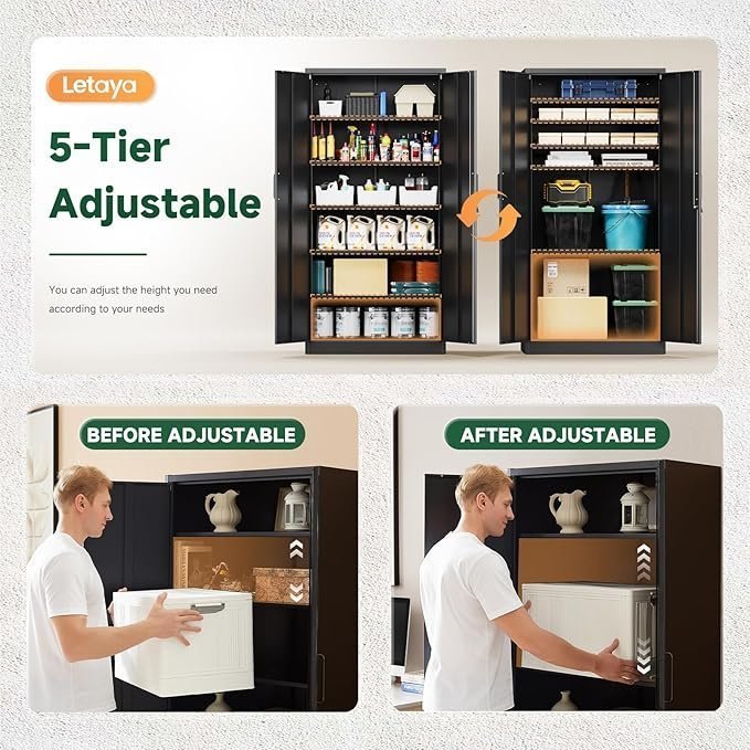 Letaya Metal Garage Storage Cabinets with Lock-72 Tall Tool Organizer Steel Lockers, 5 Adjustable Layers Shelves for Home,Office,Warehouse,Garage,(Black-72“) | with Lock, 72 Tall, Tool Organizer - Image 2