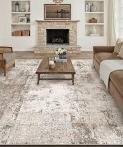 8×10 Washable Area Rug Brown Grey Abstract Non Slip Soft Low Pile Rug for Living Room Bedroom Dining Room Office Neutral Modern Indoor Large Throw Carpet for Home Decor Visit the WondRg Store