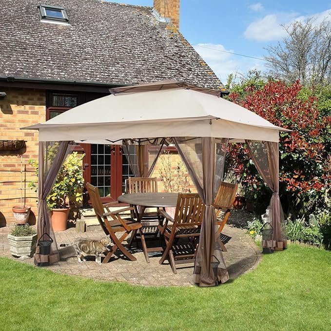 COOS BAY 11×11 Pop Up Gazebo with Mesh Netting, Instant Outdoor Canopy Tent, Water Resistant Shelter with UPF 50+ UV Protection, 121 Sq Ft Coverage, Beige - Image 2