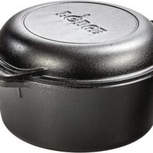 Lodge Cast Iron Double Dutch Oven – Pre-Seasoned 2-in-1 Cast Iron Cookware – Pot & Skillet Combo – Even Heat Retention – Oven-Safe, Versatile Pot – 5 Quart
