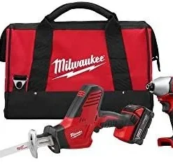 Milwaukee 2695-24 M18 18V Cordless Power Tool Combo Kit with Hammer Drill, Impact Driver, Reciprocating Saw, and Work Light (2 Batteries, Charger, and Tool Case Included)
