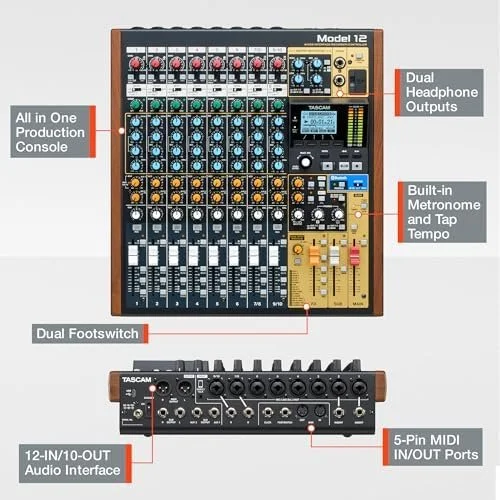 Tascam Model 12 All-in-One 12-track Digital Multitrack Mixings and Recording Studio, Mixer, USB Audio Interface and DAW Controllers - Image 7