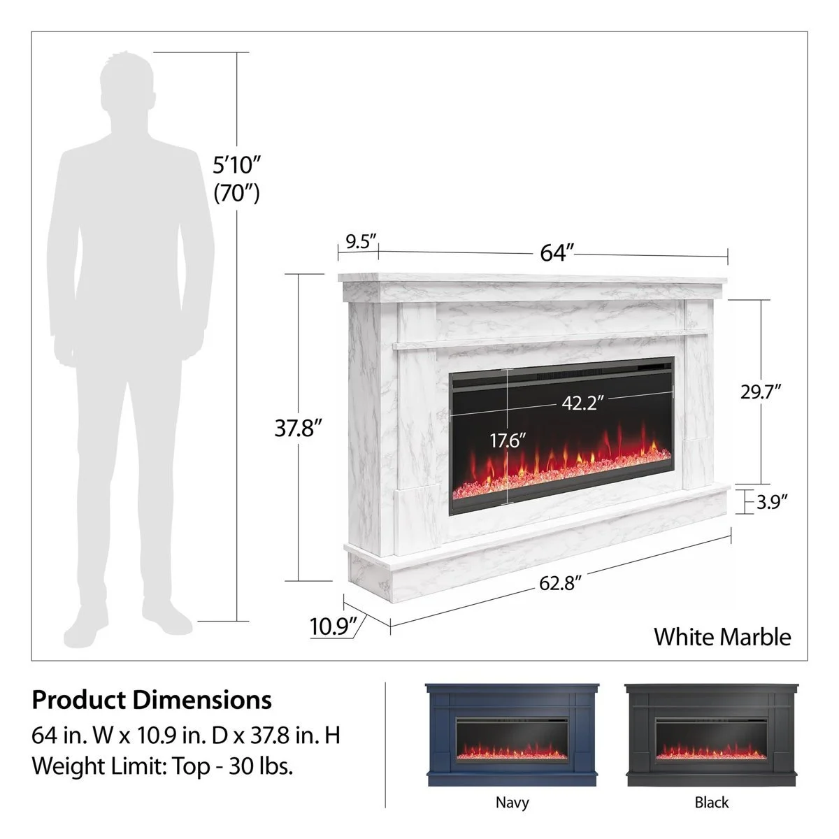 Novogratz Waverly Wide Mantel Electric Fireplaces. - Image 3