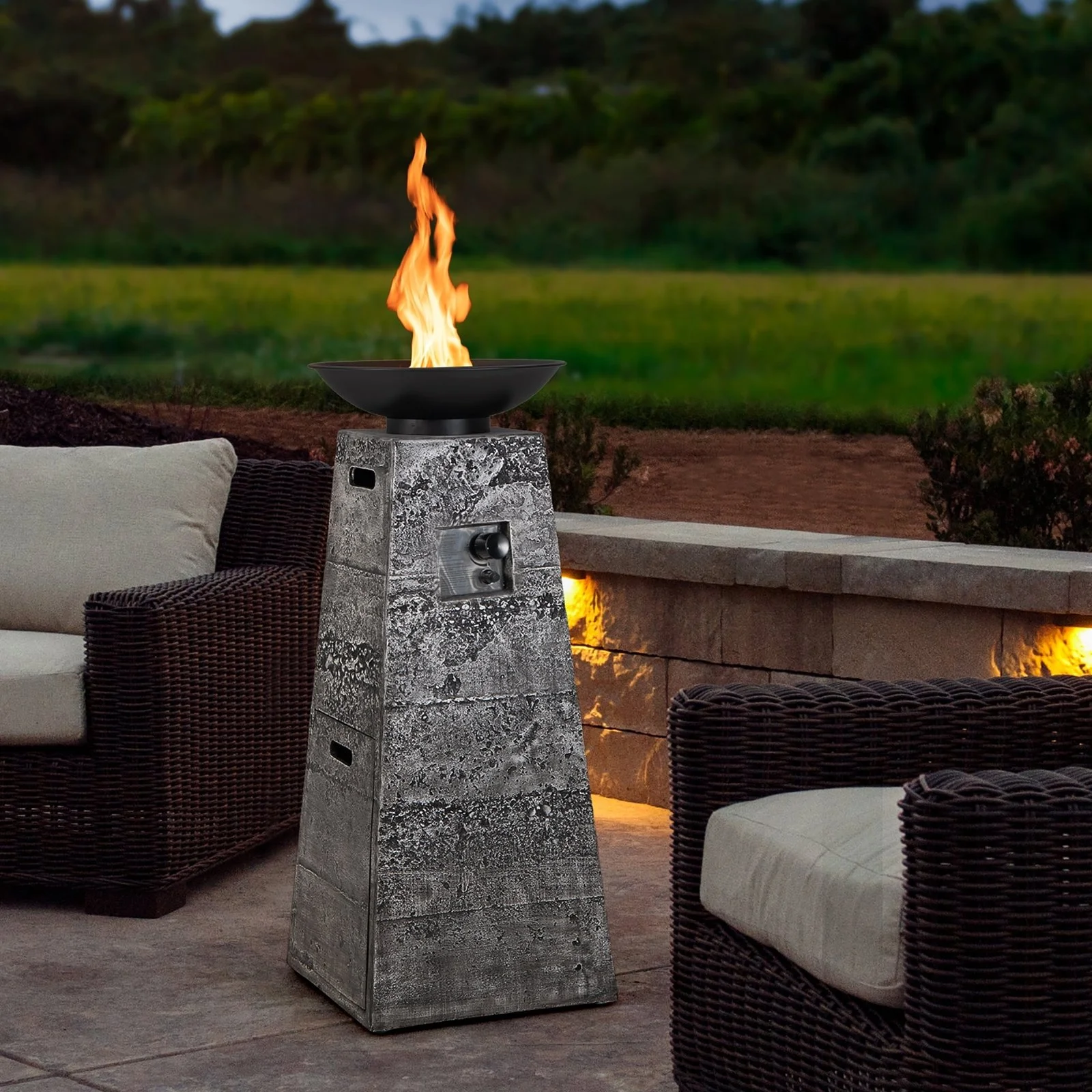 Costway 48 Inch Propane Fire Bowl Column with Lavas Rocks and PVC Covers - Image 5