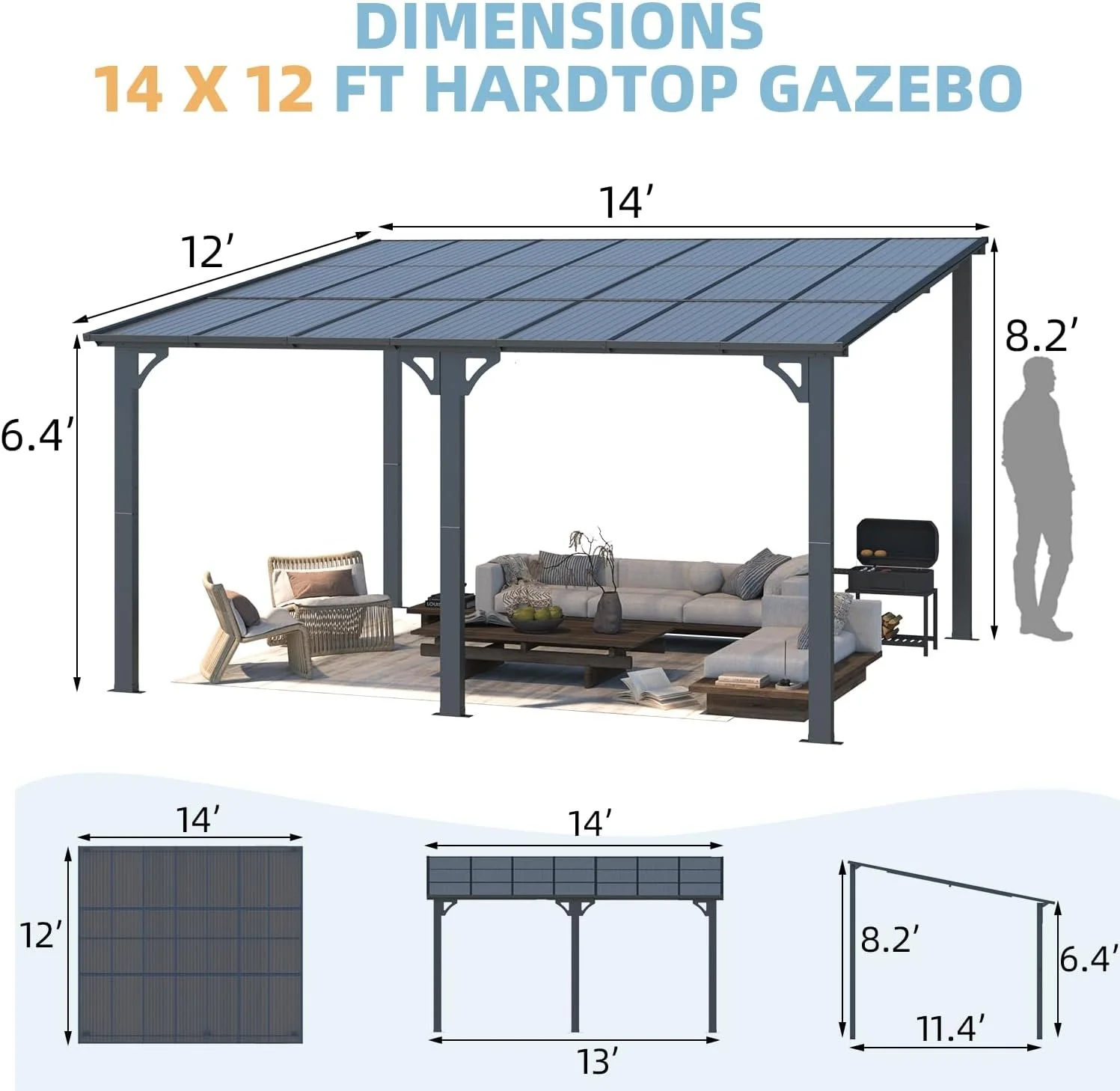 Aecojoy 14×12 ft Aluminum Pergola with Canopys - Image 2