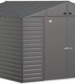 Arrow Select 10′ x 12′ Outdoor Lockable Steel Storage Shed Building, Charcoals