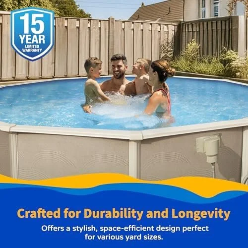 Blue Wave Belize 15-Feet Round 52-Inch Deep 6-Inch Top Rail Metal Wall Swimming Pool Packages - Image 2